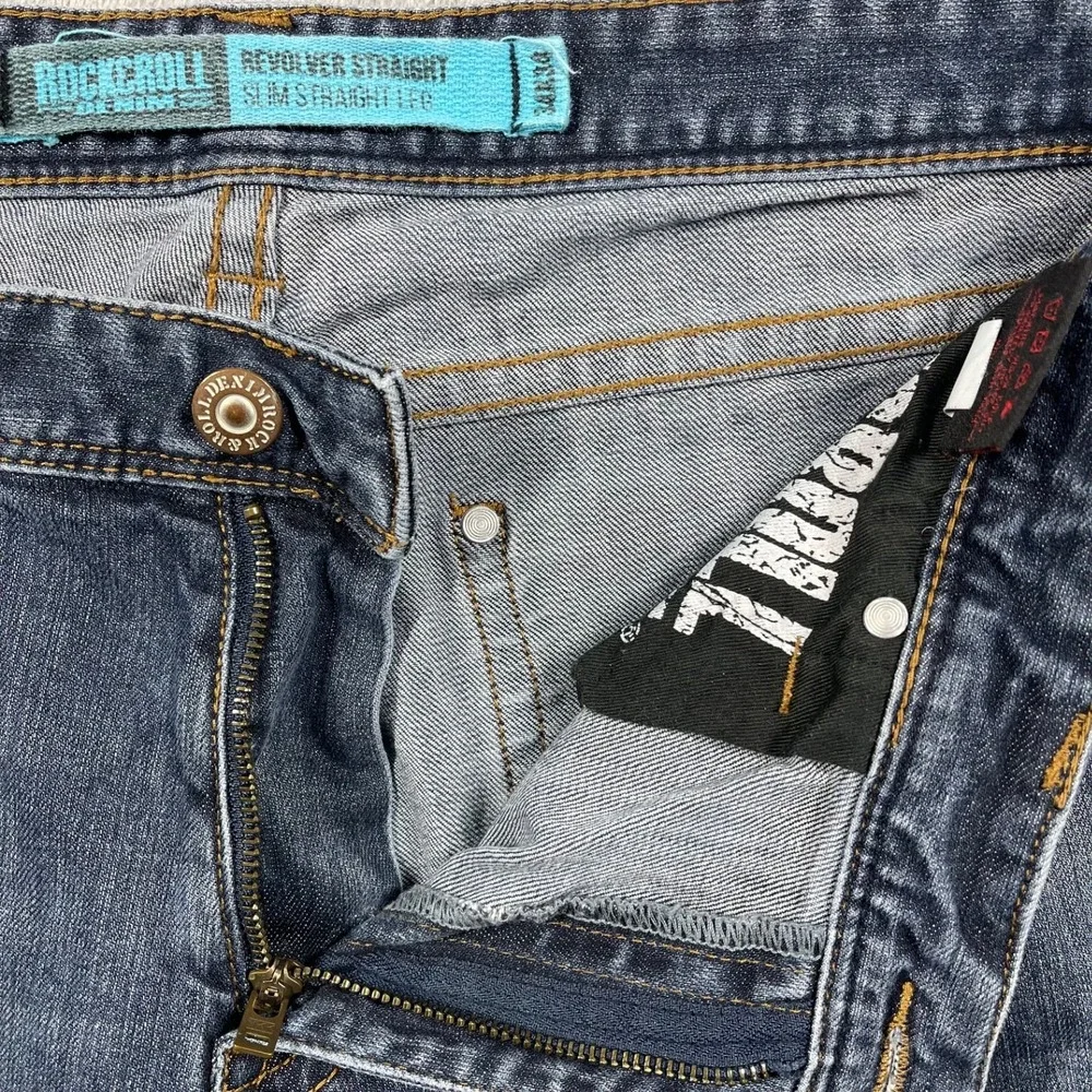 Rock and Roll Denim Revolver Jeans Mens 34x34(32.5)‎ Blue Slim Straight Leg